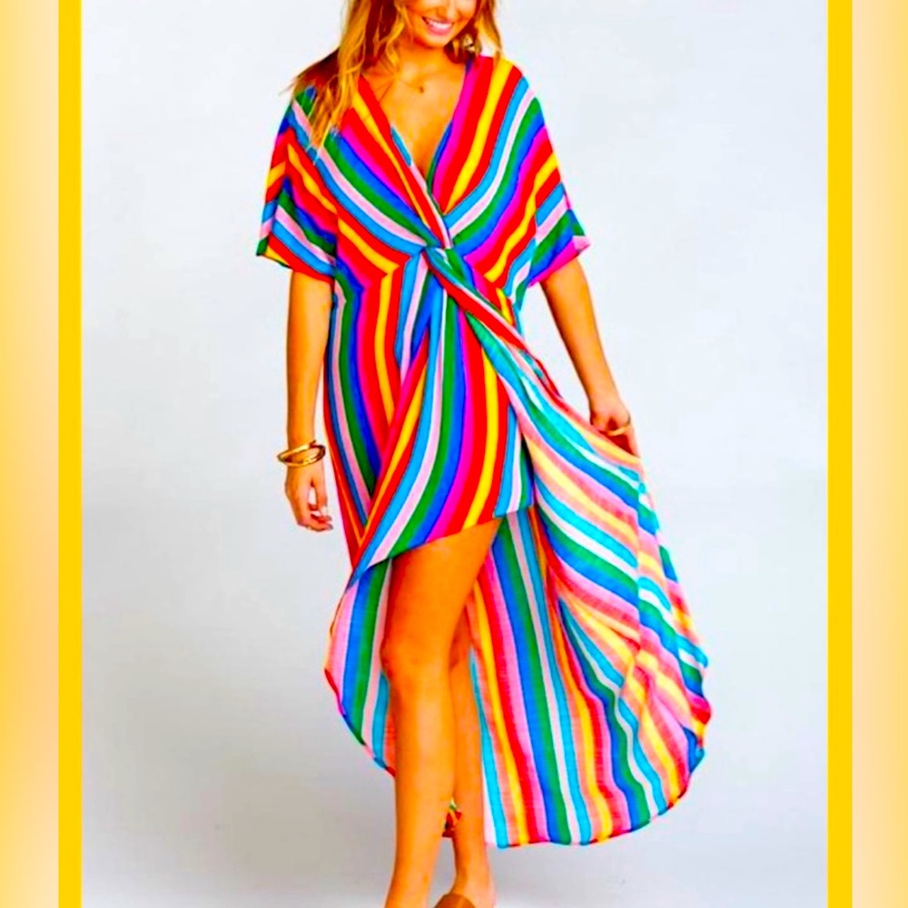 Show Me Your Mumu Size Medium Get Twisted Maxi - Rainbow Stripe Boho Resort - Picture 1 of 11
